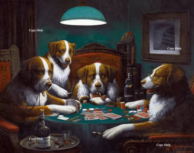 "Dogs Playing Poker" - By Cassius Coolidge Canvas Prints Framed & Ready to Hang