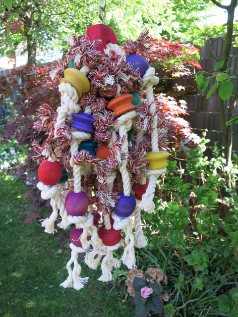 Papageienspielzeug Vogelspielzeug  Fun Puppy   Holz - Baumwollspielzeug  Bunt