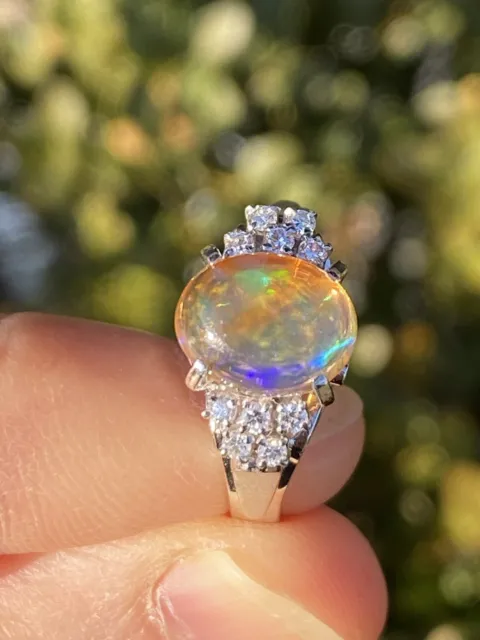 Beautiful Platinum Fire Opal and Diamond Ring - 5.07 Grams, Size 6