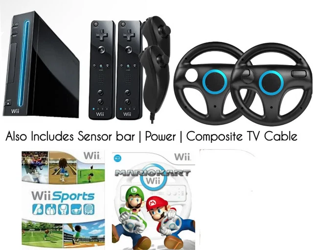 NINTENDO WII SPORTS Mario Kart Console System Bundle 2 Controllers