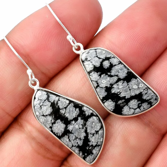 Natural Snow Flake Obsidian 925 Sterling Silver Earrings Jewelry E-1001