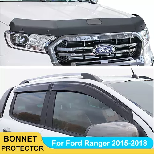 Bonnet Protector + Window Visors Weather Shields for Ford Ranger 2015-2022 PX2,3