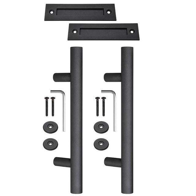 2x 12"  Matte Black Sliding Barn Door Pull Flush Handle Hardware Set Cast Iron