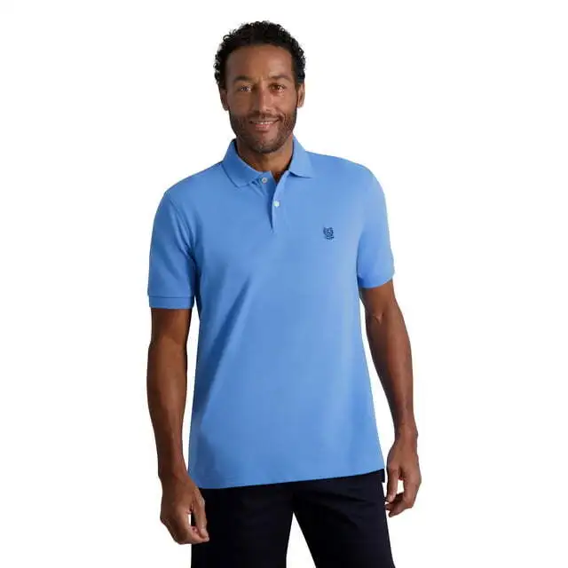 Chaps Men's Blue Short Sleeve Classic Fit Solid Pique Collared Polo T-Shirts: XL