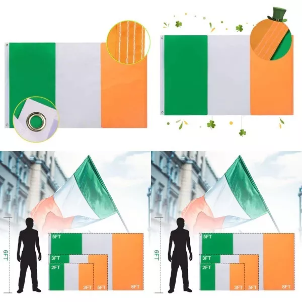 Large Irish Flag Ireland Republic Dublin St Patrick Day Football Rugby Fan 5x3ft