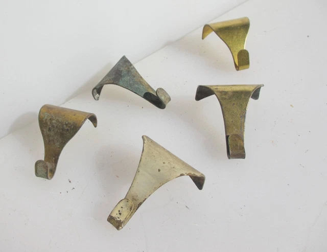 Vintage Brass Picture Rail Hook Moulding Hanging Antique Hooks Hangers Old x5