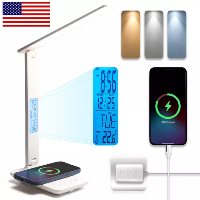 LED Desk Lamp with Wireless Charger Dimmable Eye-Caring Office Table Lamps Light