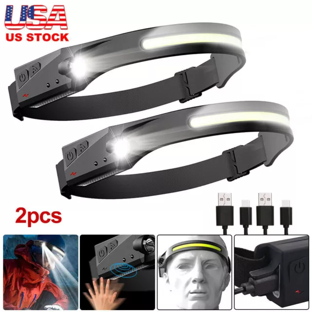 COB LED Night Buddy Motion Sensor Headlamp Head Torch Headlight USB Rechargeable