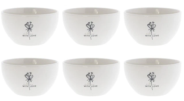 6er Set Ciotola per Dessert Con Love Con Fiore Bianco 12,5cm 350ml
