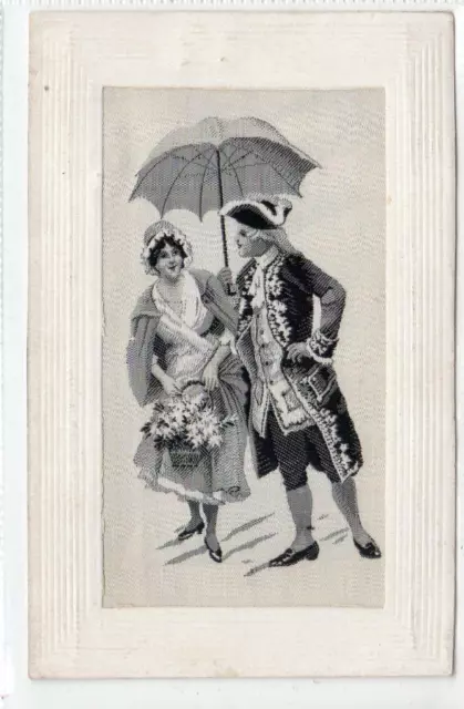 Woven silk picture postcard o a couple in 18th century dress (C46149)