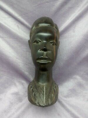 African Hand Carved Wood Male Ebony Head Statue's Bust Tribal Statue Vintage 8"