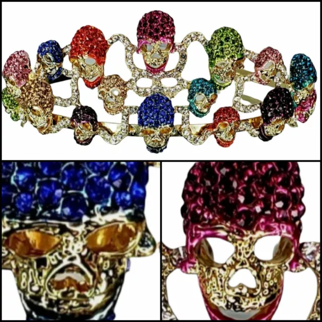 Rhinestone Skull Crown Tiara Masquerade Costume Cosplay Halloween Gothic