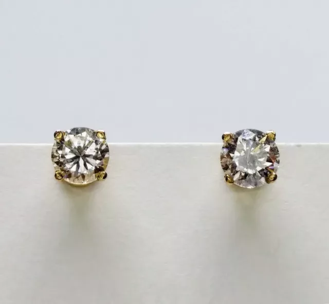 0.40CT Round Cut Natural Diamond Women's Stud Earrings 14k Solid Yellow Gold
