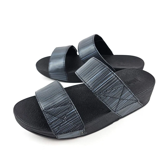 Fitflop Women's Slide Sandals MIna Textured Glitz D01-090 Black US Women 7