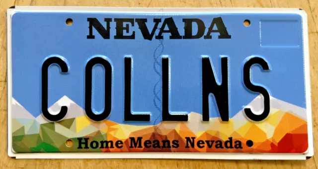 Home Means Nevada Graphic Vanity License Plate " Collns " Nv Collins Steve Bill