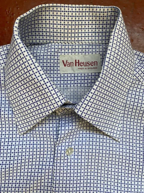 Camicia colletto pugnale Van heusen made in England anni '70 motivo cotone 15"" S