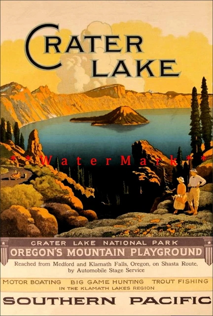 Crater Lake Oregon 1923 Southern Pacific Railways Vintage Poster Print Retro Art