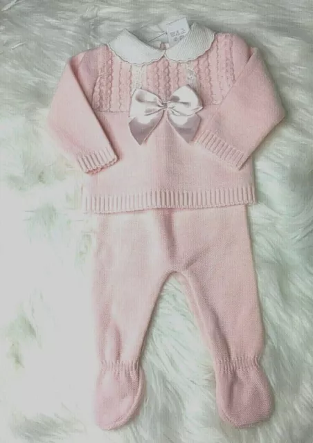 Baby Mädchen Strickset rosa Oberteil Leggings Schleife spanischer Stil 3 6 Monate