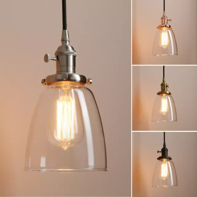 Vintage Industrial Kitchen Hanging Light Clear Glass Shade Pendant Ceiling Lamp