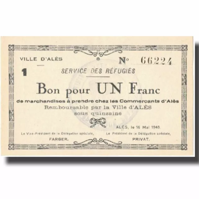 [#804703] France, Alès, 1 Franc, 1940, UNC