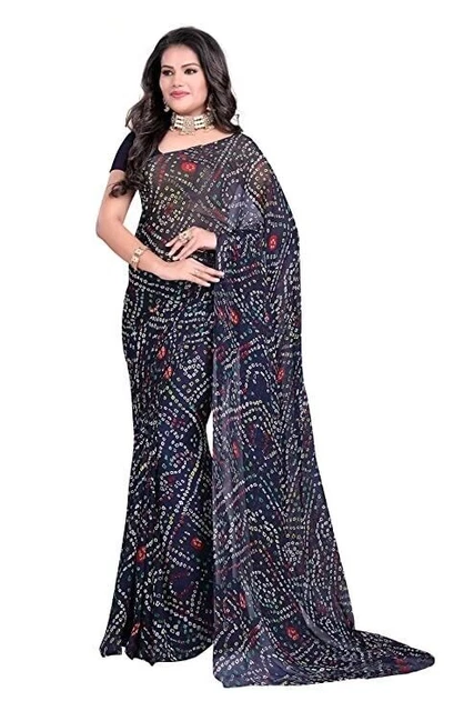Sari in georgette stampati Bandhani da donna con camicetta, Bhandej saree