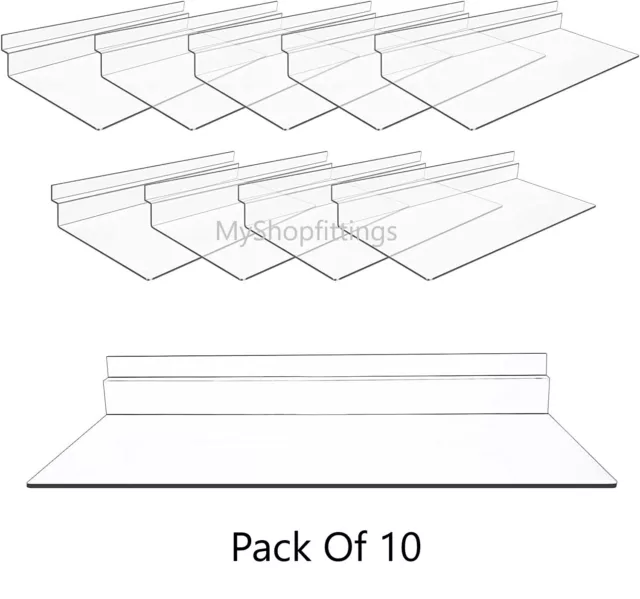 10 xESTANTES DE PARED DE LISTONES DE ACRÍLICO PANTALLA DE ZAPATOS ESTANTE TRANSPARENTE ESTANTE PLANO DE PARED DE LISTONES 10""x4""