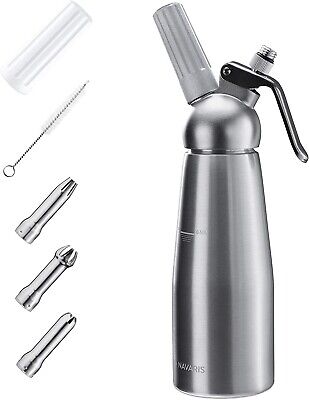 Spume ALY Sifone Panna 500ml Creme incl 3 Beccucci Decorativi in Acciaio Inossidabile Professional Inossidabile Whipped Cream per Panna 