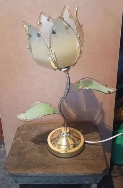 Large Hollywood Regency Lotus Glass Flower Table Lamp 