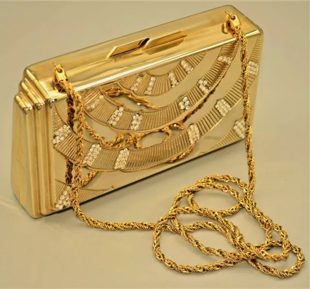 Saks Fifth Avenue Original Vintage Italian Gold Rhinestone Handbag Clutch Purse