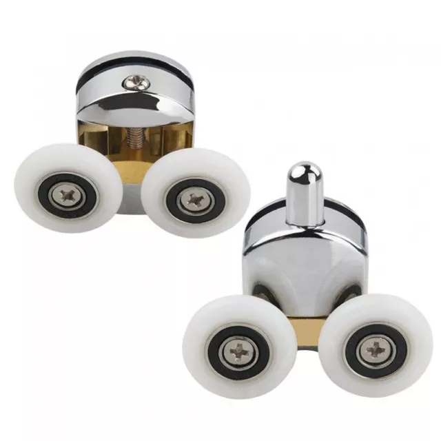 1x 23mm Metal Double Wheels Shower Door Rollers Silver for 0.47-0.55" Glass Hole 3