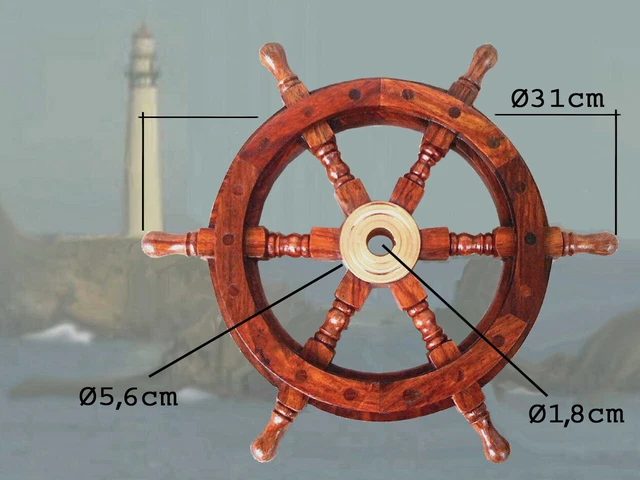 BARRE DE BATEAU Gouvernail De Bois Franc Et en Laiton, Ø 31cm