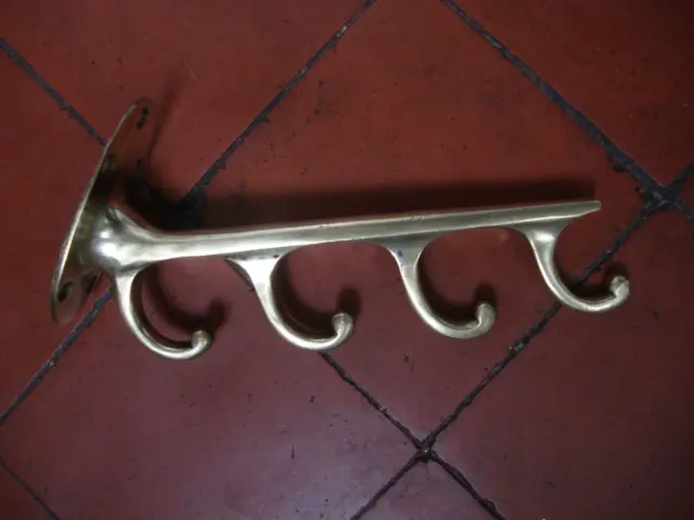 Antique very unusual  heavy weight solid brass space saving multi coat hook