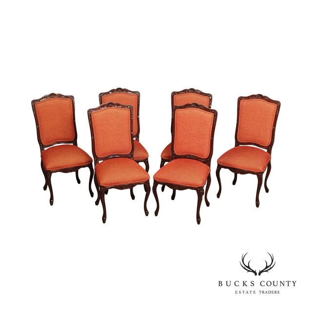 French Louis XV Style Set Six Custom Upholstered Dining Chairs French Louis XV Style Set Six Custom Upholstered Dining Chairs