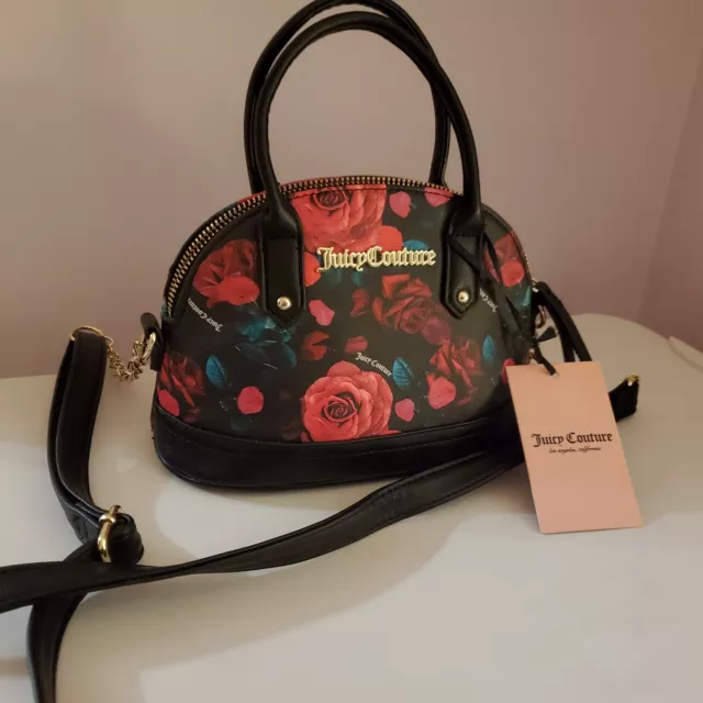 Juicy Couture Rose Floral Black Crossbody Purse - HARD TO FIND - NEW WITH TAG