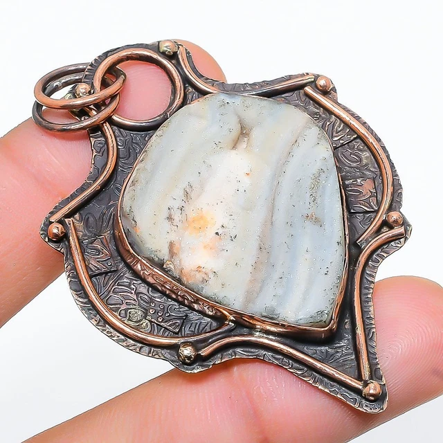 Desert Rose Druzy Gemstone Handmade Ethnic Copper Jewelry Pendant 2.48"