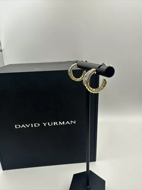 David Yurman 18k Yellow Gold Labyrinth Hoop Earrings With Diamonds 15mm 3