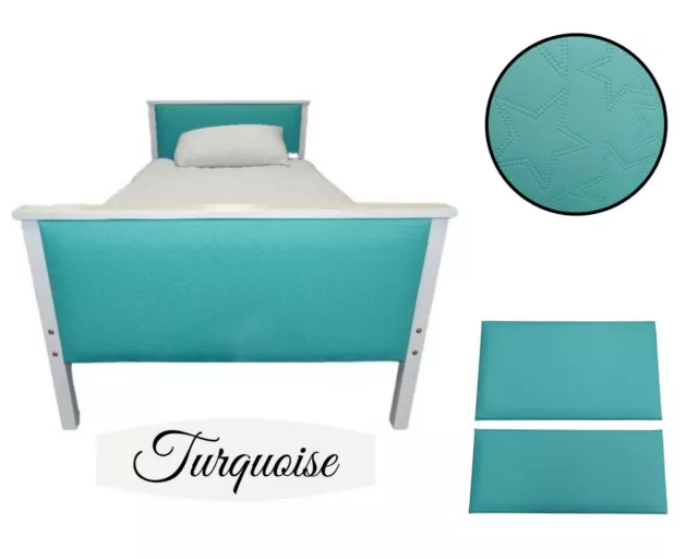 Cabeceros Cama Tapizada Turquosia Cuero Verde Turcuosia con Estrellas