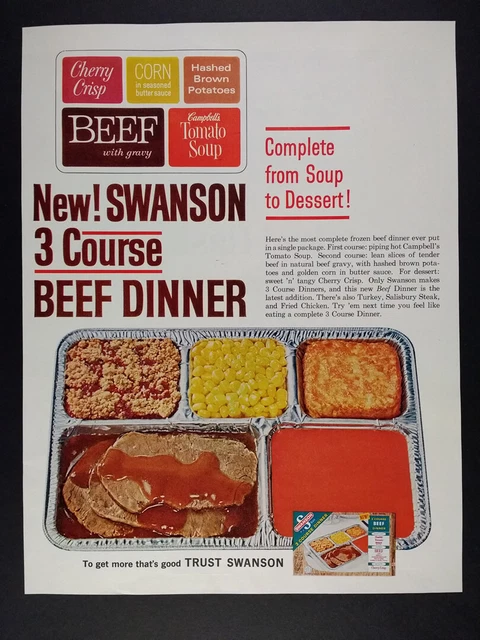 1965 Swanson Beef TV Dinner vintage print Ad