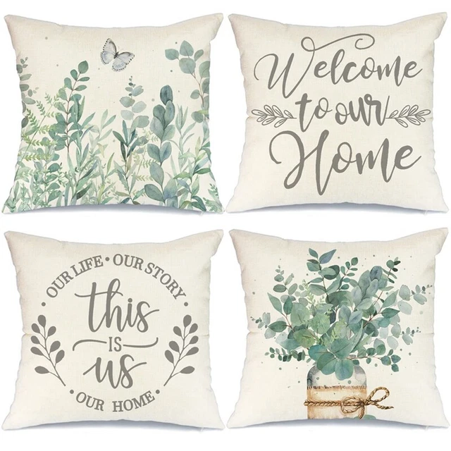 Set 18x18 con 4 federe primaverili foglie di eucalipto home decor per Cou D4T9