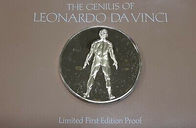 Franklin Mint Genius/DaVinci PF Gold Plated .925 Silver Medal-Nude Figure/Man