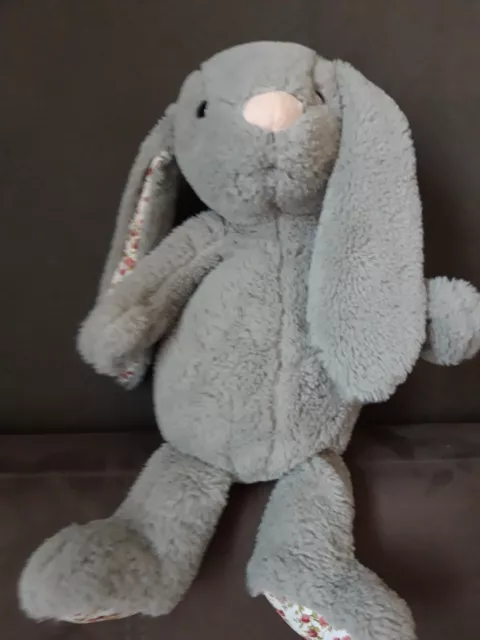 Doudou peluche Lapin Gris Oreilles Pattes Imprimé Fleurs  Connaîts Pas la Marque