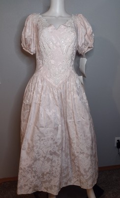 NWT Vintage 80s 90s Scott McClintock Dress 6 Pink  Prom Floral Puff Sleeve B12