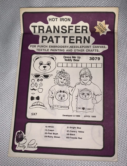 E4 '89 Bonito Golpe Bordado Código De Transferencia Patrón 3079 Vestirme Oso De Peluche