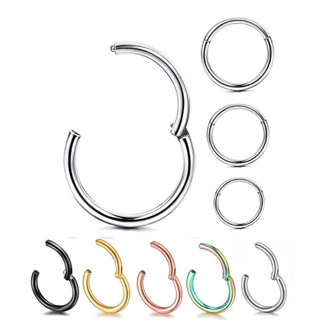 Surgical Steel Nose Ring Ear Lip Rings Hinged Clicker Rings Hoops 20G 18G 16G