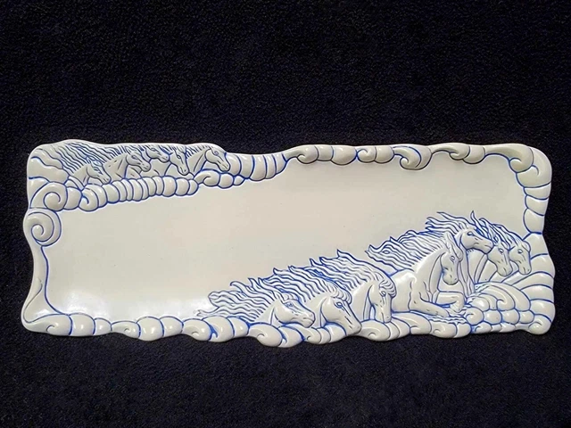 13" x 5" Serving Tray Hart Land inc. Running Horses Trinket or Serving WhiteBlue
