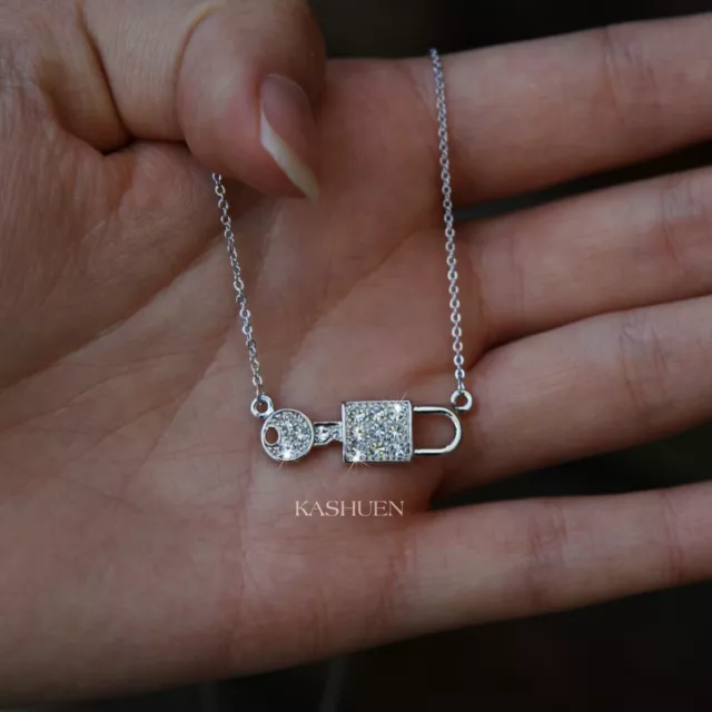Sideways KEY TO MY HEART LOCK~ made with Swarovski Crystal Love Charm Necklace