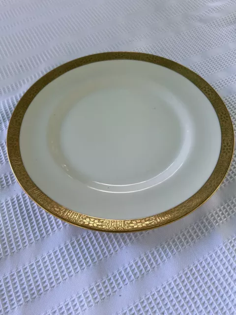 Limoges France Dinnerware 9 1/2" Dinner Plate Embossed Gold Rim