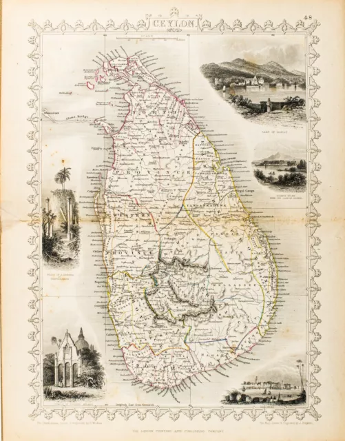 1851 CEYLON ORIGINAL TALLIS RAPKIN MAP 11x14 WM08