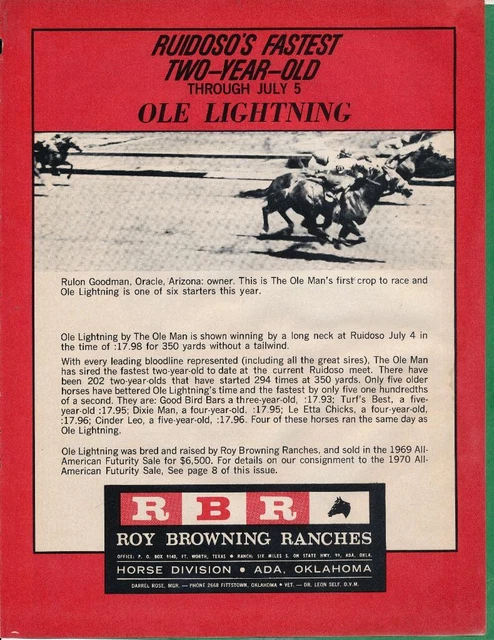 Magazine Ad - 1970 - Roy Browning Horse Ranch - Ada, OK - OLE LIGHTNING