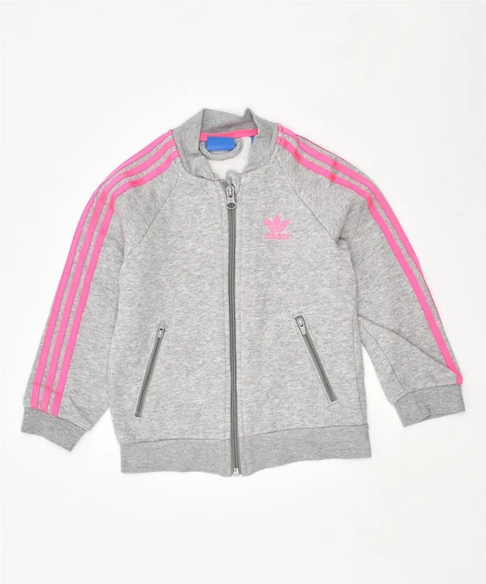 ADIDAS Girls Tracksuit Top Jacket 3-4 Years Grey Cotton EU03